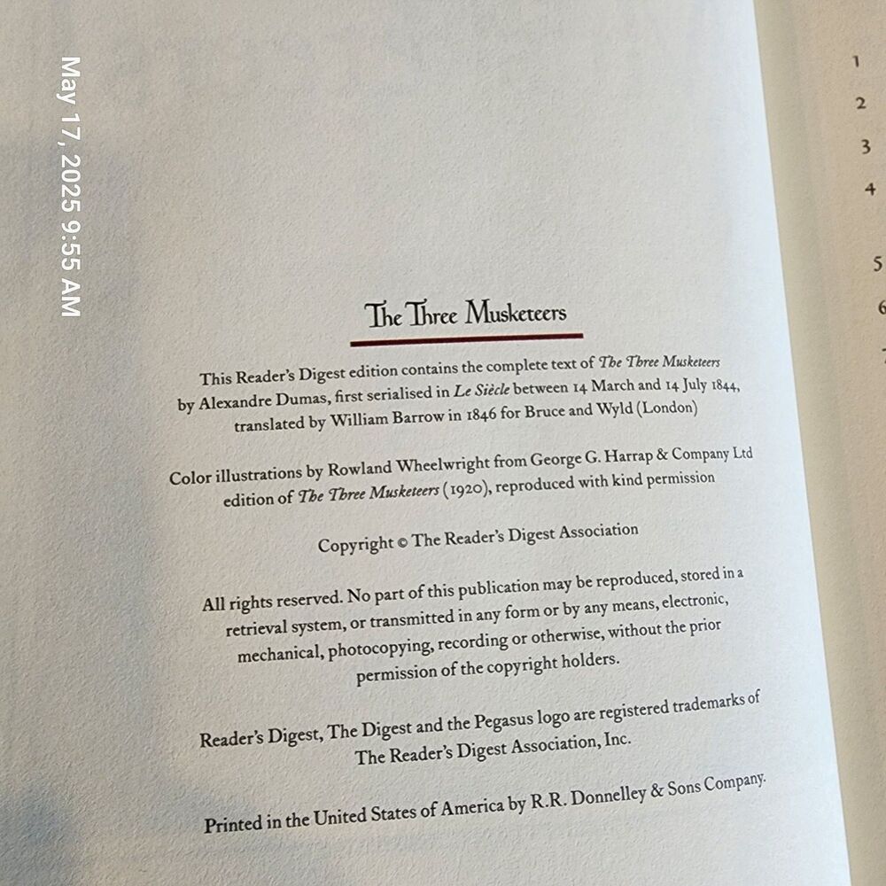 Three Musketeers Alexander Dumas Reader's Digest Deluxe Edition 1999 Hard Cover - Picture 3 of 5